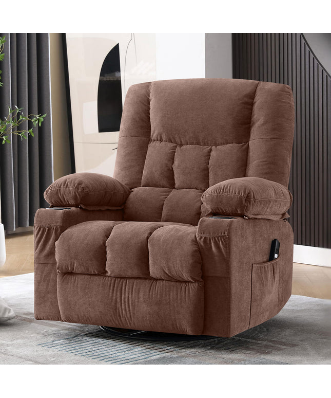 JONPONY Power Swivel Recliner Chair with Rocking Function for Adults, Oversized Rocker Recliner Single Sofa with Ergonomic, Side Pocket, Two Cup Holders for Living Room,Gray