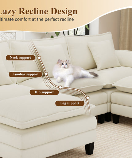 Jonpony Modular Sectional Sofa, Comfy Cloud Couch with Movable Ottoman, Deep Seat Couches for Living Room, Bedroom and Apartment, 106" U Shaped Modern Sofa with Pillows, Beige