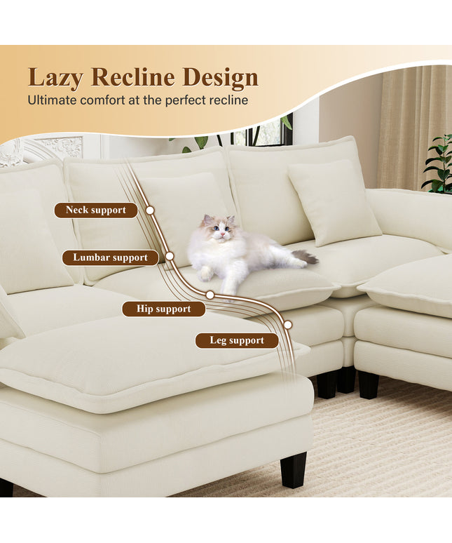 Jonpony Modular Sectional Sofa, Comfy Cloud Couch with Movable Ottoman, Deep Seat Couches for Living Room, Bedroom and Apartment, 106" U Shaped Modern Sofa with Pillows, Beige