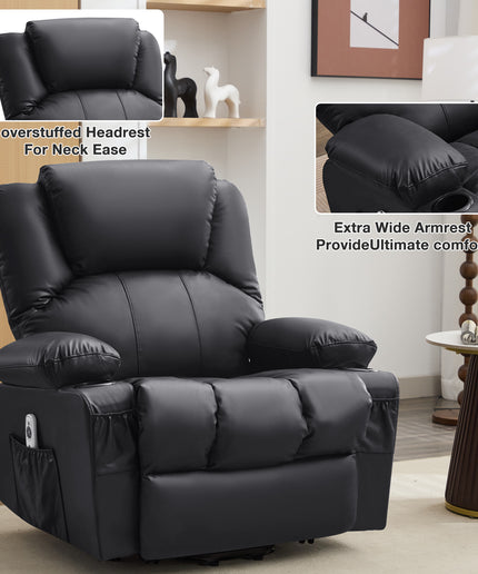 JONPONY Power Lift Recliner Chair Recliners for Elderly with Heat and Massage Recliner Chair for Living Room with Infinite Position and Side Pocket,USB Charge Port,Black