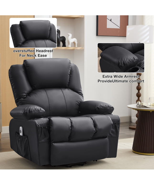 JONPONY Power Lift Recliner Chair Recliners for Elderly with Heat and Massage Recliner Chair for Living Room with Infinite Position and Side Pocket,USB Charge Port,Black