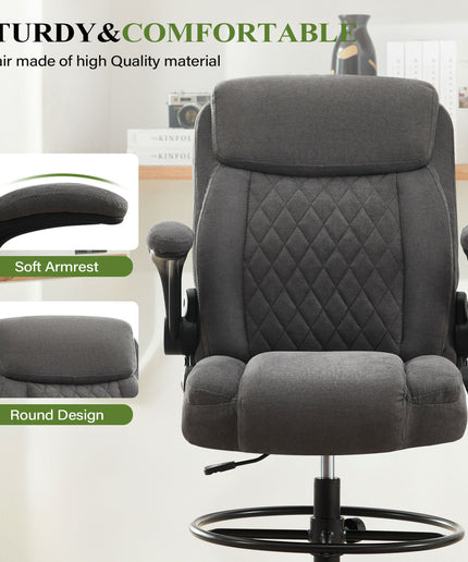 JONPONY Tall Office Chair for Standing Desk, Ergonomic High Office Chair with Adjustable Foot Ring, Flip-Up Armrests, Lumbar Support for Home office ,Dark Gray