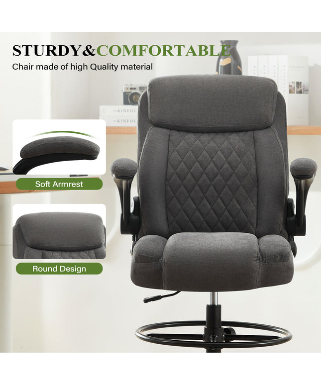 JONPONY Tall Office Chair for Standing Desk, Ergonomic High Office Chair with Adjustable Foot Ring, Flip-Up Armrests, Lumbar Support for Home office ,Dark Gray
