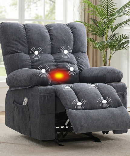 JONPONY Recliner Chair, Swivel Rocker Recliner Chair for Adults, Upholstered Manual Recliner with Side Pockets,Elderly Single Rocker Sofa with Cup Holders for Bedroom Home Theater,Grey