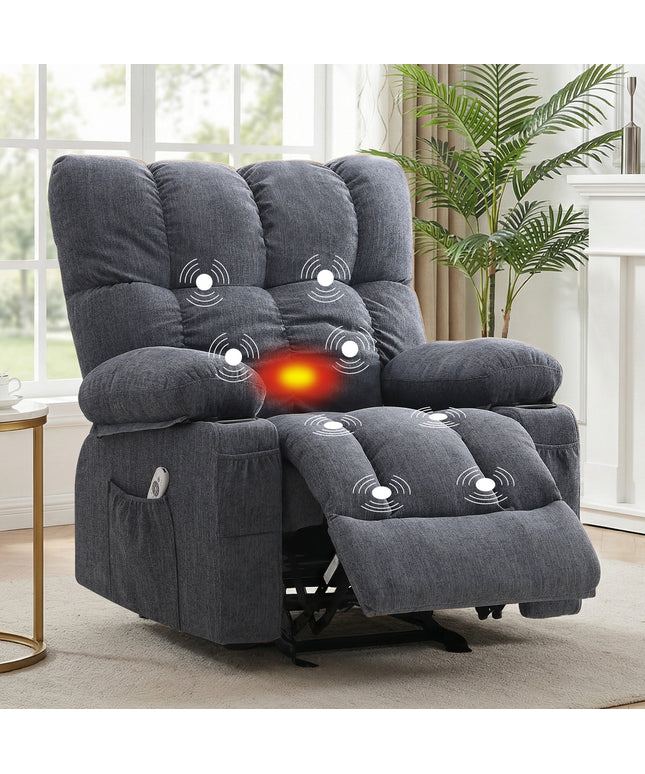JONPONY Recliner Chair, Swivel Rocker Recliner Chair for Adults, Upholstered Manual Recliner with Side Pockets,Elderly Single Rocker Sofa with Cup Holders for Bedroom Home Theater,Grey