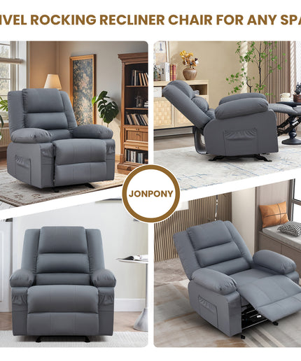JONPONY Home Modern Comfort Reclining Chair,Elderly Single Rocker Sofa with Side Pocket for Bedroom Home Theater,Grey