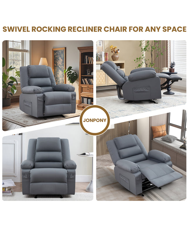 JONPONY Home Modern Comfort Reclining Chair,Elderly Single Rocker Sofa with Side Pocket for Bedroom Home Theater,Grey
