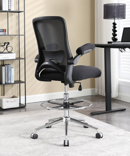 JONPONY 500lbs Tall Drafting Chair for Standing Desk with Flip-up Armrests, Pressure Locking Casters, W-Shape Thicken Cushion, Breathable Mesh Extended Height Office Chairs,Black