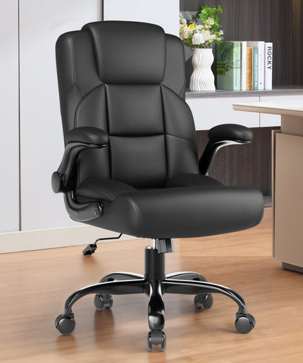 JONPONY Leather Office Chair, Big and Tall Office Chair 400LBS Wide Seat Ergonomic Computer Desk Chair High Back Executive Leather Chair Adjustable Task Chair Lumbar Back with 1-Year Warranty, Black
