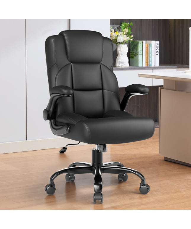 JONPONY Leather Office Chair, Big and Tall Office Chair 400LBS Wide Seat Ergonomic Computer Desk Chair High Back Executive Leather Chair Adjustable Task Chair Lumbar Back with 1-Year Warranty, Black