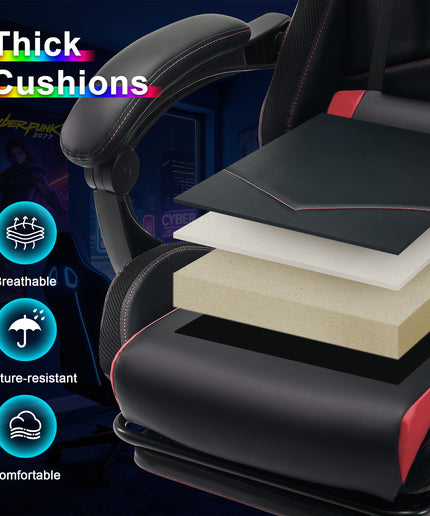 JONPONY Gaming Chair,Racing Style RGB LED Lights,Ergonomic Video Game Chair with Footrest and Lumbar Support ,High Back Reclining Computer Chair for Adults