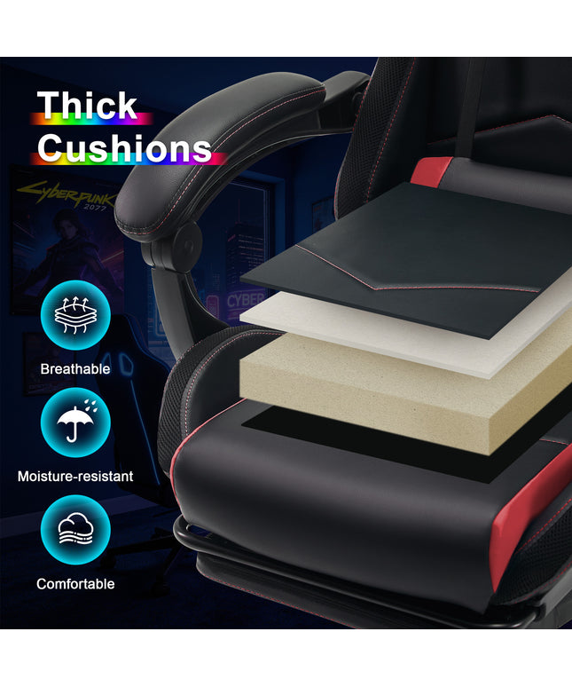 JONPONY Gaming Chair,Racing Style RGB LED Lights,Ergonomic Video Game Chair with Footrest and Lumbar Support ,High Back Reclining Computer Chair for Adults