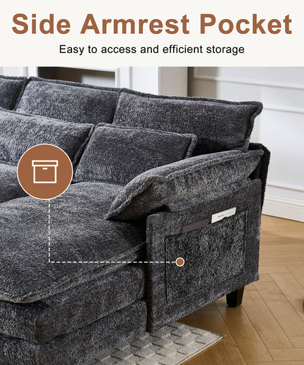 JONPONY 109" Modular Sectional Sofa,Boucle Couch Set,U-Shaped Sleeper Sofa for Living Room,Grey