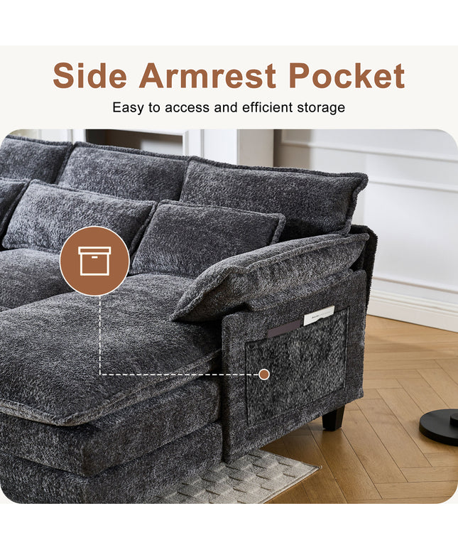 JONPONY 109" Modular Sectional Sofa,Boucle Couch Set,U-Shaped Sleeper Sofa for Living Room,Grey