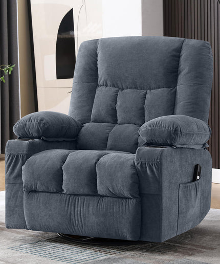 JONPONY Power Swivel Recliner Chair with Rocking Function for Adults, Oversized Rocker Recliner Single Sofa with Ergonomic, Side Pocket, Two Cup Holders for Living Room,Gray