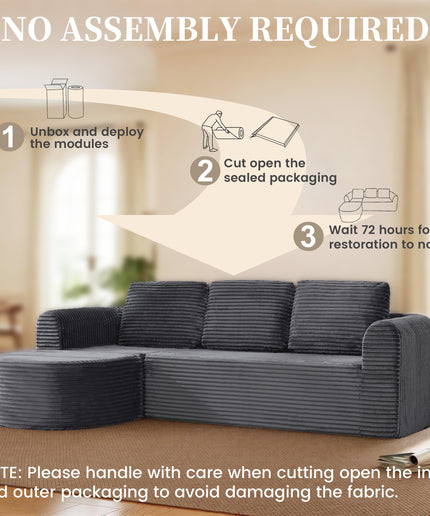 Jonpony 108” Modular Sectional Sofa, Boneless Couches for Living Room, Deep Seat L-Shape Cloud Couch with Chaise, Comfy Sofa Freely Change Configurations No Assembly Required, Soft Plush Corduroy Fabric