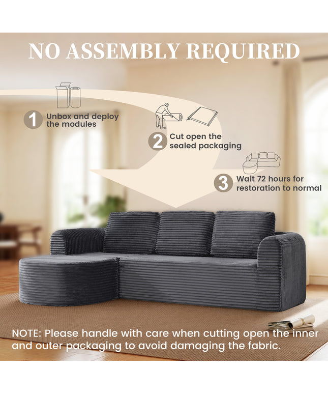 Jonpony 108” Modular Sectional Sofa, Boneless Couches for Living Room, Deep Seat L-Shape Cloud Couch with Chaise, Comfy Sofa Freely Change Configurations No Assembly Required, Soft Plush Corduroy Fabric