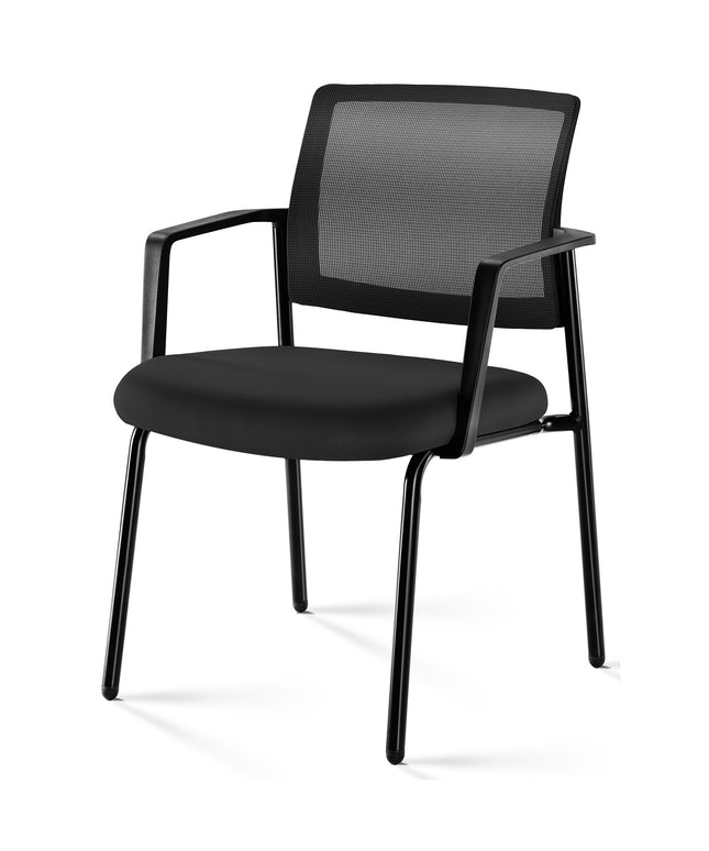 JONPONY Mesh Back Stacking Chairs with Armrests, Ergonomic Upholstered Fabric and Sturdy Metal Frame, Ideal for Office, Reception