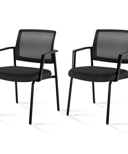 JONPONY Mesh Back Stacking Chairs with Armrests, Ergonomic Upholstered Fabric and Sturdy Metal Frame, Ideal for Office, Reception