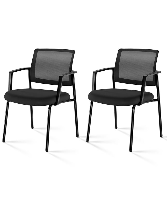 JONPONY Mesh Back Stacking Chairs with Armrests, Ergonomic Upholstered Fabric and Sturdy Metal Frame, Ideal for Office, Reception