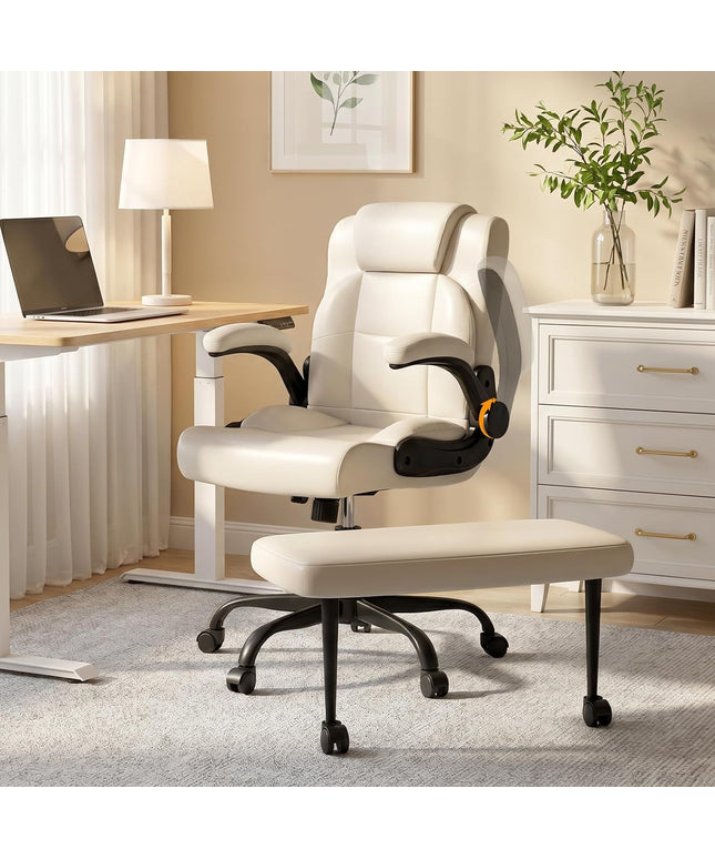 Jonpony Cross Legged Office Chair with Arms, Wide Criss Cross Chair with Wheels, 360° Rotating Footrest, Height Adjustable Swivel Chair for ADHD, Heavy Duty Ergonomic Office Chair for Home Office Relaxing