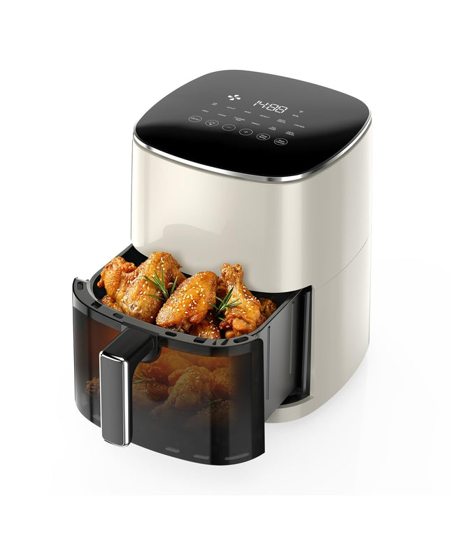 JONPONY Air Fryer 6 Quart with Window, Square Air Fryer 12-in-1 Air Fry, Roast, Reheat, Dehydrate, Fries, Custard, Chicken, Wings, Sea Food, Vegetabels, 400F