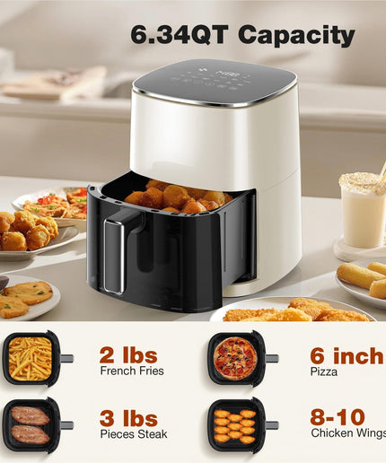 JONPONY Air Fryer 6 Quart with Window, Square Air Fryer 12-in-1 Air Fry, Roast, Reheat, Dehydrate, Fries, Custard, Chicken, Wings, Sea Food, Vegetabels, 400F