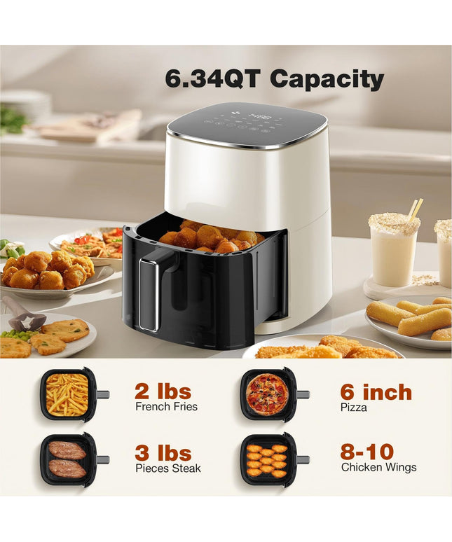 JONPONY Air Fryer 6 Quart with Window, Square Air Fryer 12-in-1 Air Fry, Roast, Reheat, Dehydrate, Fries, Custard, Chicken, Wings, Sea Food, Vegetabels, 400F