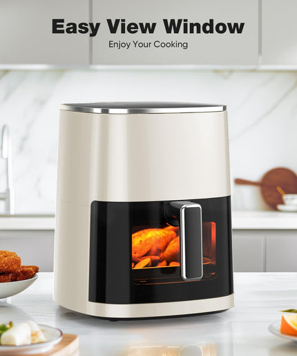 JONPONY Air Fryer 6 Quart with Window, Square Air Fryer 12-in-1 Air Fry, Roast, Reheat, Dehydrate, Fries, Custard, Chicken, Wings, Sea Food, Vegetabels, 400F
