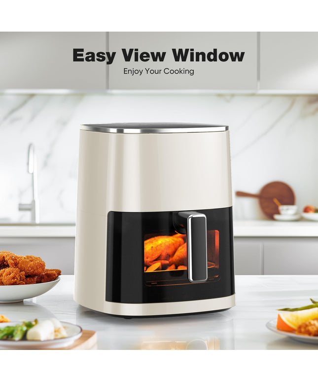 JONPONY Air Fryer 6 Quart with Window, Square Air Fryer 12-in-1 Air Fry, Roast, Reheat, Dehydrate, Fries, Custard, Chicken, Wings, Sea Food, Vegetabels, 400F