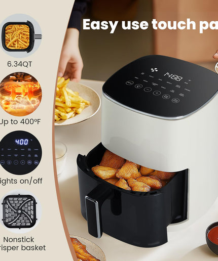 JONPONY Air Fryer 6 Quart with Window, Square Air Fryer 12-in-1 Air Fry, Roast, Reheat, Dehydrate, Fries, Custard, Chicken, Wings, Sea Food, Vegetabels, 400F