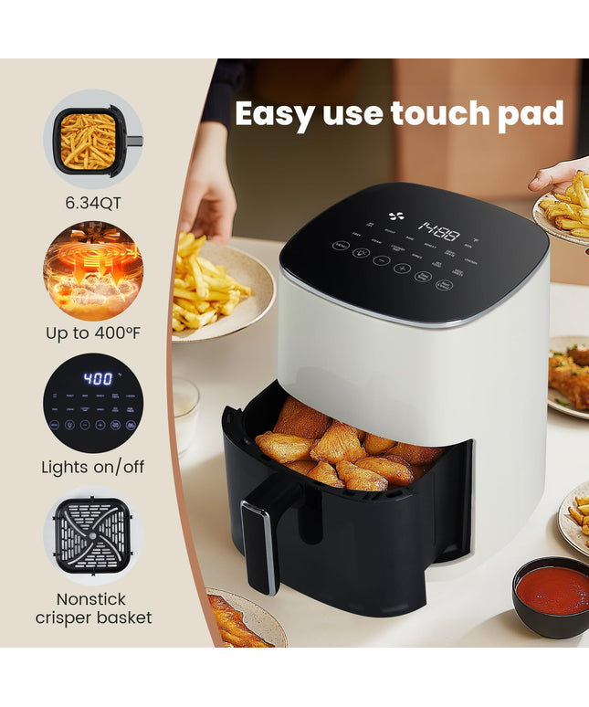 JONPONY Air Fryer 6 Quart with Window, Square Air Fryer 12-in-1 Air Fry, Roast, Reheat, Dehydrate, Fries, Custard, Chicken, Wings, Sea Food, Vegetabels, 400F