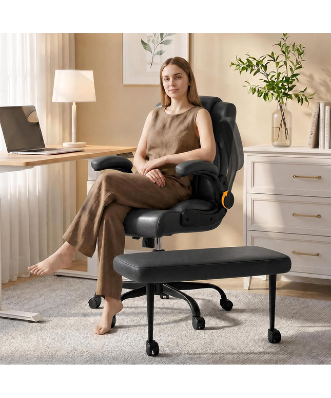 Jonpony Cross Legged Office Chair with Arms, Wide Criss Cross Chair with Wheels, 360° Rotating Footrest, Height Adjustable Swivel Chair for ADHD, Heavy Duty Ergonomic Office Chair for Home Office Relaxing