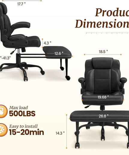 Jonpony Cross Legged Office Chair with Arms, Wide Criss Cross Chair with Wheels, 360° Rotating Footrest, Height Adjustable Swivel Chair for ADHD, Heavy Duty Ergonomic Office Chair for Home Office Relaxing