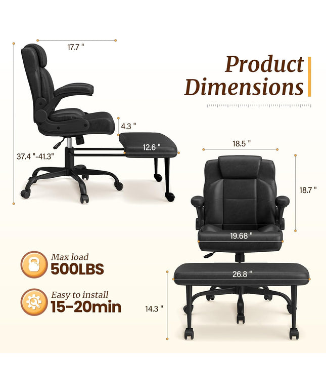Jonpony Cross Legged Office Chair with Arms, Wide Criss Cross Chair with Wheels, 360° Rotating Footrest, Height Adjustable Swivel Chair for ADHD, Heavy Duty Ergonomic Office Chair for Home Office Relaxing