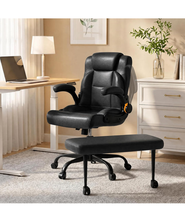 Jonpony Cross Legged Office Chair with Arms, Wide Criss Cross Chair with Wheels, 360° Rotating Footrest, Height Adjustable Swivel Chair for ADHD, Heavy Duty Ergonomic Office Chair for Home Office Relaxing