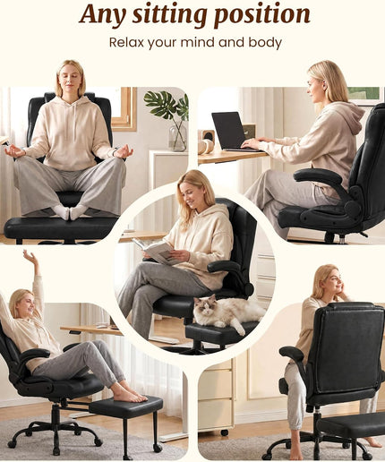 Jonpony Cross Legged Office Chair with Arms, Wide Criss Cross Chair with Wheels, 360° Rotating Footrest, Height Adjustable Swivel Chair for ADHD, Heavy Duty Ergonomic Office Chair for Home Office Relaxing