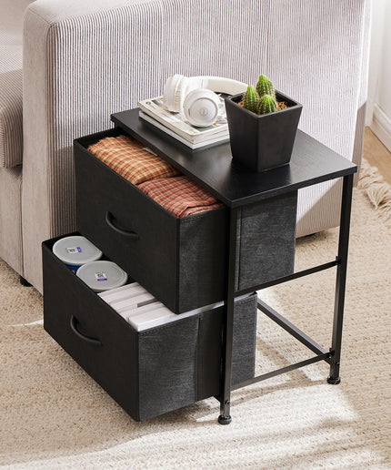 JONPONY Bedside Table, Side Table, Fabric Drawer Cabinet, Narrow Cabinet, Chest of Drawers, Bedroom, Industrial Style for Living Room, Children's Room, Hallway Storage Cabinet