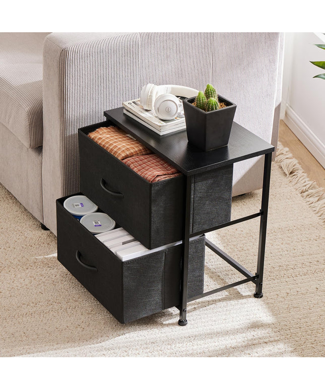 JONPONY Bedside Table, Side Table, Fabric Drawer Cabinet, Narrow Cabinet, Chest of Drawers, Bedroom, Industrial Style for Living Room, Children's Room, Hallway Storage Cabinet