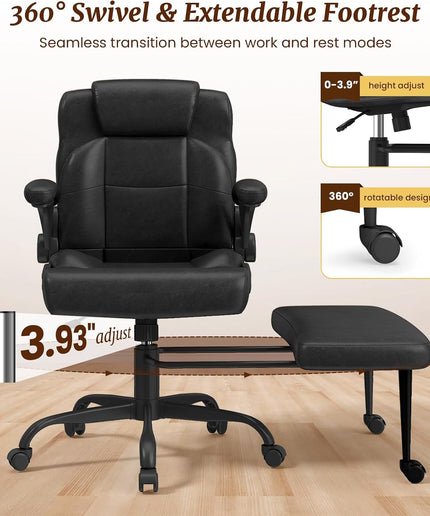 Jonpony Cross Legged Office Chair with Arms, Wide Criss Cross Chair with Wheels, 360° Rotating Footrest, Height Adjustable Swivel Chair for ADHD, Heavy Duty Ergonomic Office Chair for Home Office Relaxing