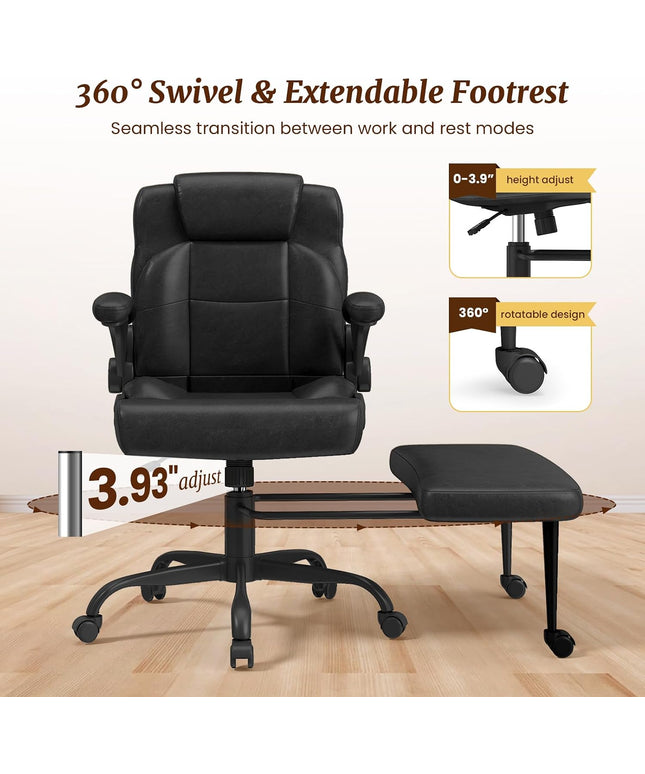 Jonpony Cross Legged Office Chair with Arms, Wide Criss Cross Chair with Wheels, 360° Rotating Footrest, Height Adjustable Swivel Chair for ADHD, Heavy Duty Ergonomic Office Chair for Home Office Relaxing