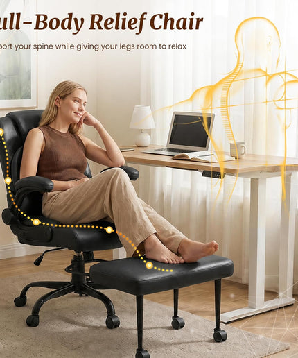 Jonpony Cross Legged Office Chair with Arms, Wide Criss Cross Chair with Wheels, 360° Rotating Footrest, Height Adjustable Swivel Chair for ADHD, Heavy Duty Ergonomic Office Chair for Home Office Relaxing