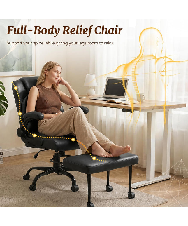 Jonpony Cross Legged Office Chair with Arms, Wide Criss Cross Chair with Wheels, 360° Rotating Footrest, Height Adjustable Swivel Chair for ADHD, Heavy Duty Ergonomic Office Chair for Home Office Relaxing