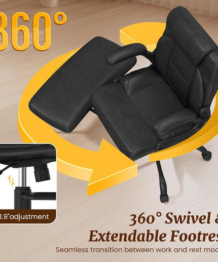 Jonpony Cross Legged Office Chair with Arms, Wide Criss Cross Chair with Wheels, 360° Rotating Footrest, Height Adjustable Swivel Chair for ADHD, Heavy Duty Ergonomic Office Chair for Home Office Relaxing
