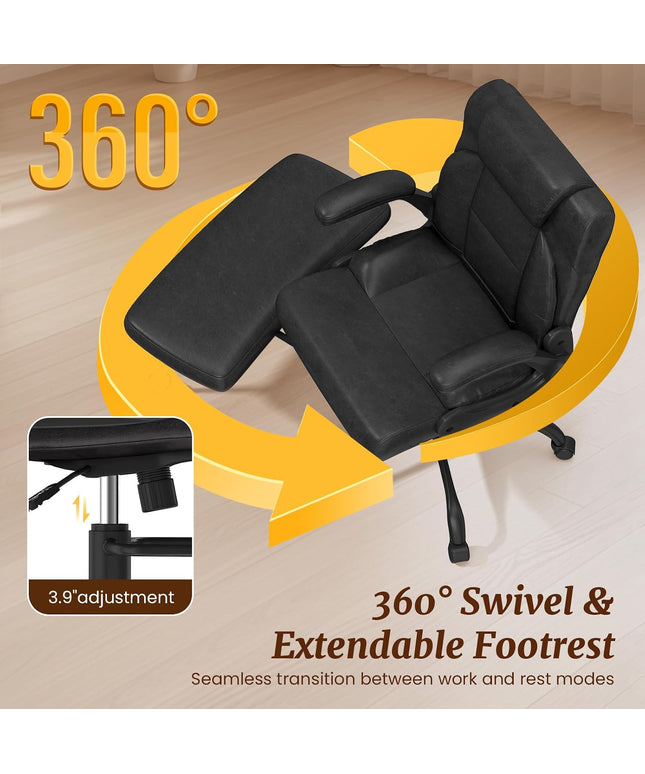 Jonpony Cross Legged Office Chair with Arms, Wide Criss Cross Chair with Wheels, 360° Rotating Footrest, Height Adjustable Swivel Chair for ADHD, Heavy Duty Ergonomic Office Chair for Home Office Relaxing