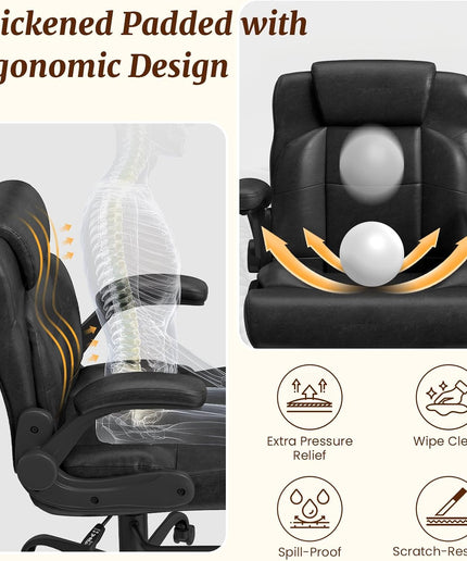 Jonpony Cross Legged Office Chair with Arms, Wide Criss Cross Chair with Wheels, 360° Rotating Footrest, Height Adjustable Swivel Chair for ADHD, Heavy Duty Ergonomic Office Chair for Home Office Relaxing