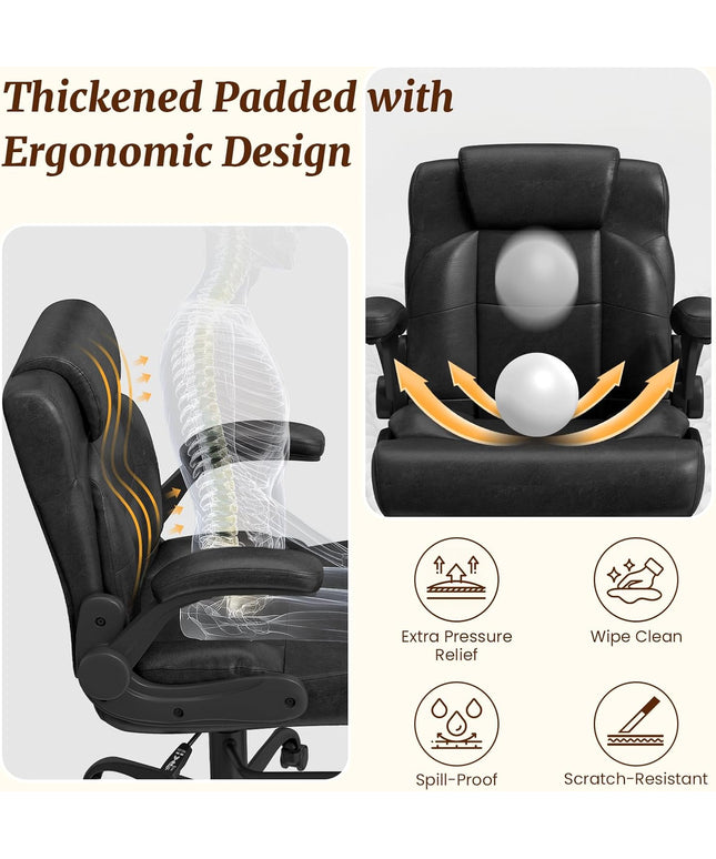 Jonpony Cross Legged Office Chair with Arms, Wide Criss Cross Chair with Wheels, 360° Rotating Footrest, Height Adjustable Swivel Chair for ADHD, Heavy Duty Ergonomic Office Chair for Home Office Relaxing