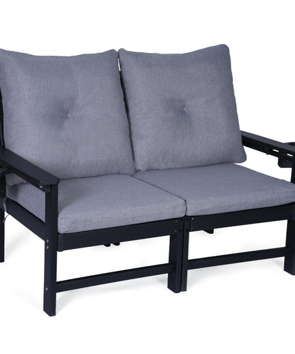 Jonpony Outdoor Loveseat Sofa, HDPE Patio Couch with Cup Holeder & Thick Gray Cushions, Deep Seating Sofa for Garden, Deck, Front Porch
