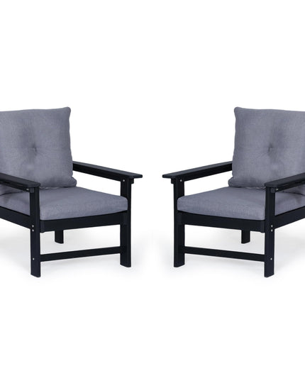 Jonpony Outdoor Armchairs Set of 2, HDPE Patio Couch with Cup Holeder & Thick Gray Cushions, Deep Seating Single Sofa for Garden, Deck, Front Porch