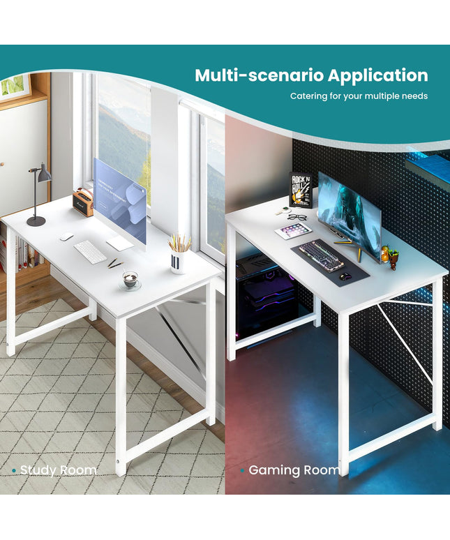 JONPONY Small Computer Desk for Home Office, 32 Inch Writing Desk for Small Spaces, Study Table with X-Shaped Reinforcement, Sturdy Bedroom Table with Metal Frame, Easy Assembly
